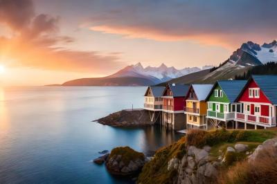 Colorful Houses by the Sea at Sunset – Free Download, Download Free Stock Photo