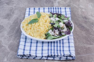 Platter of Rice Pilau with Amaranth, Basil, and Cauliflower Salad on Marble Surface – Free Stock Photo for Download