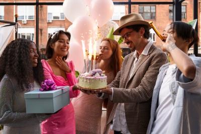 Group of Friends Celebrating a Surprise Birthday Party – Free Download