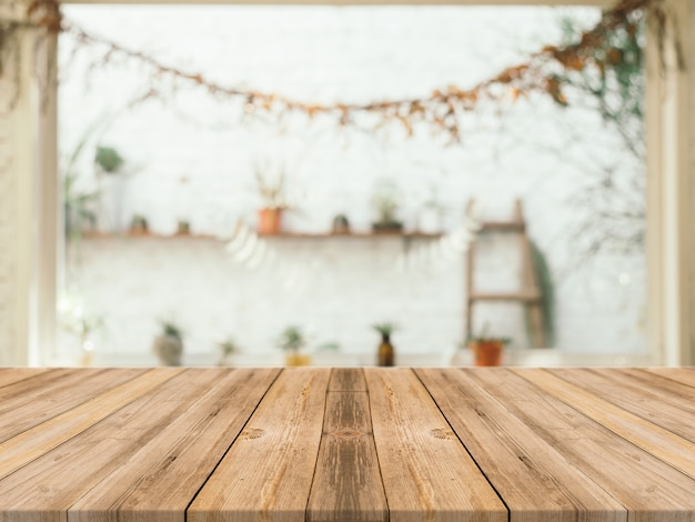 Wooden Table with Blurred Background – Free Download