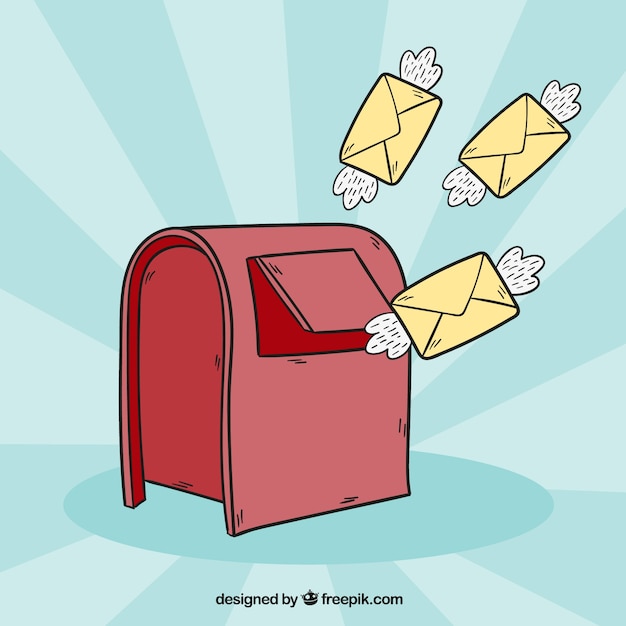 Red Mailbox Background with Envelopes and Hand Drawn Wings – Free Stock Photo, Download for Free