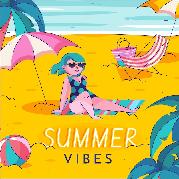 Hand Drawn Summer Vibes Illustration – Free to Download