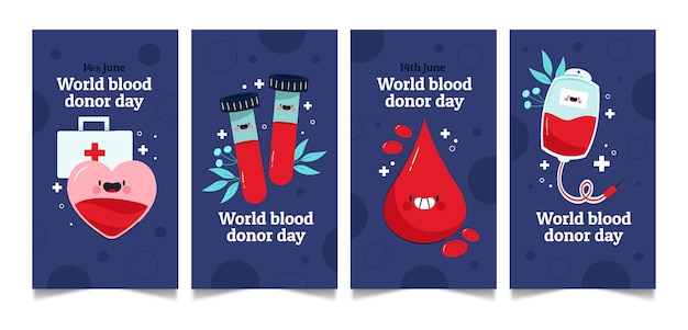 Flat Instagram Stories Collection for World Blood Donor Day – Free Download