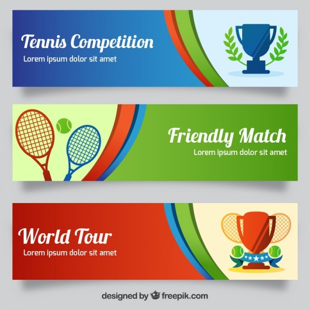 Sport Banners Featuring Rackets and Trophies – Free Download