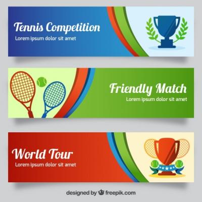 Sport Banners Featuring Rackets and Trophies – Free Download