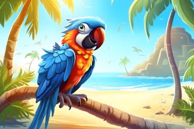 A Parrot on a Beach with a Palm Tree in the Background – Free Stock Photo, Download for Free