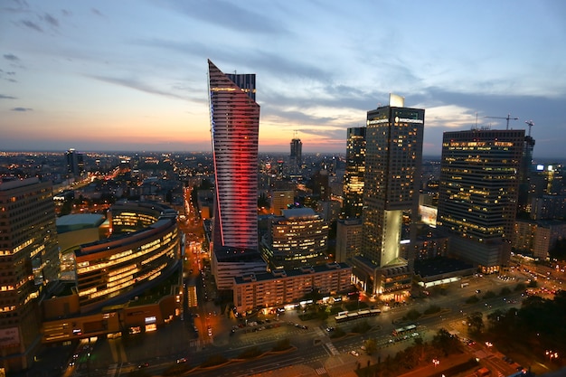 Stunning High Angle Shot of Warsaw, Poland at Sunset – Free Download