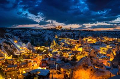 Cappadocia’s Goreme Town at Twilight – Free Stock Photo for Download