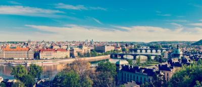 Stitched Panorama of Bridges over the Vltava River from Letna Park, Prague