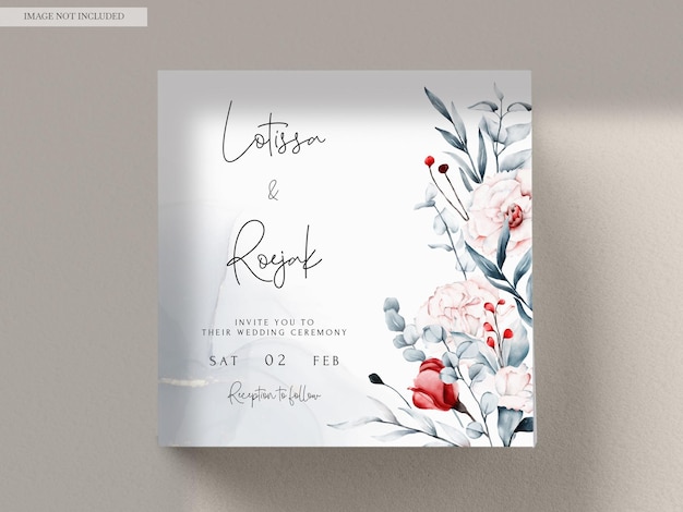 Wedding Invitation Card Template Featuring Red and Blue Floral Watercolor Frame – Free Download