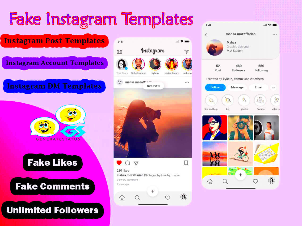 Instagram Templates Fake Instagram Post Account and DM templates