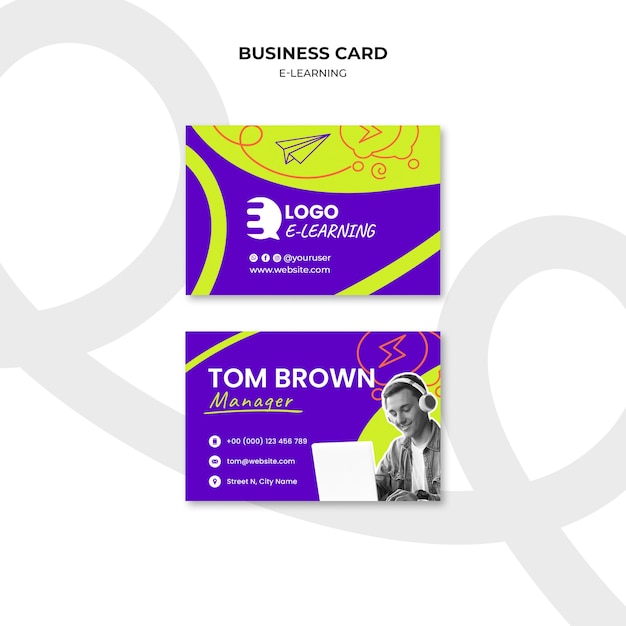 Flat Design E-Learning Business Card – Free Download