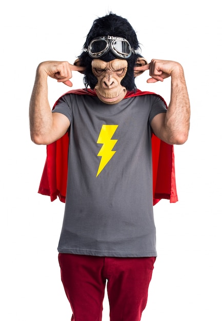 Superhero Monkey Man Covering His Ears – Free Stock Photo for Download