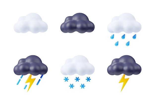 3D Render Weather Icons: White and Black Clouds – Free Download