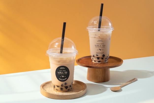 Plastic Cups Filled with Bubble Tea and Straws – Free Stock Photo Download