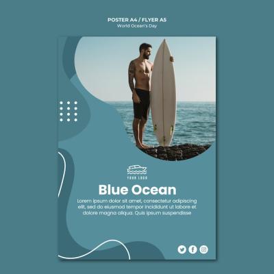 Ocean-Themed Poster Template for World Ocean’s Day – Free Download