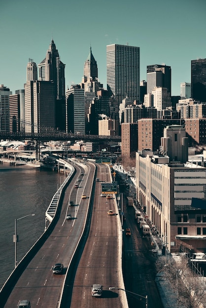 Manhattan Financial District Skyscrapers and Highway Over the East River – Free Download