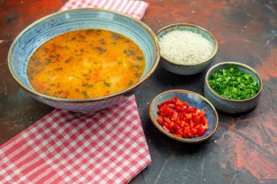 Delicious Rice Soup in Bowl on Checkered Tablecloth – Free Stock Photo for Download