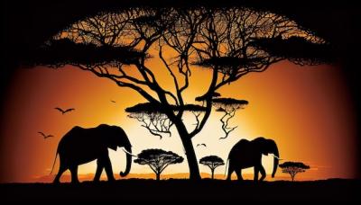 Stunning Sunset Silhouette of African Elephant in Savannah – Free Download