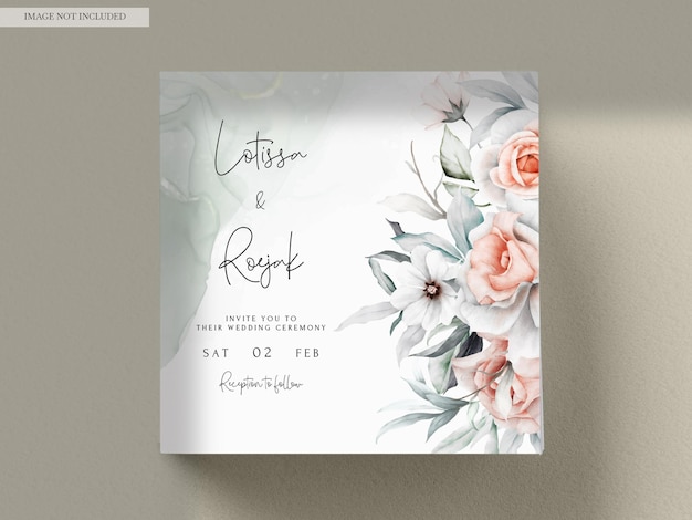 Elegant Vintage Peach Flower and Grey Floral Wedding Invitation Card – Free Download