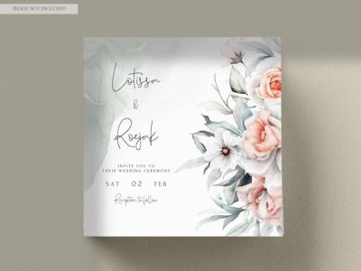 Elegant Vintage Peach Flower and Grey Floral Wedding Invitation Card – Free Download