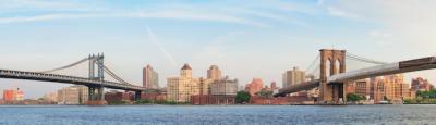 Stunning Sunset Panorama of Manhattan and Brooklyn Bridges over East River – Free to Download