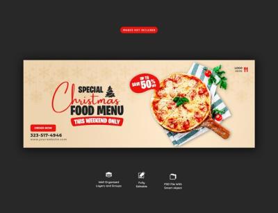 Merry Christmas Food Menu and Delicious Pizza Cover Banner Template – Free Download