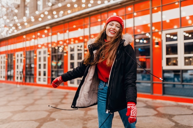 Young Woman in Winter Attire Walking in City Street – Free Stock Photo Download