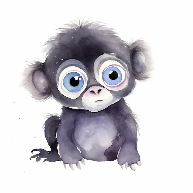 Watercolor Monkey Painting with Blue Eyes – Free to Download