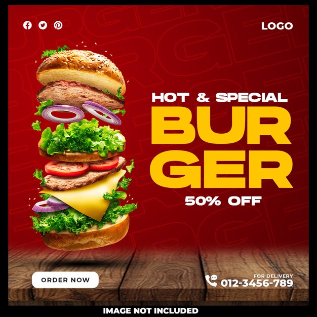 Burger Social Media Post Design – Free Download, Download Free Stock Photo