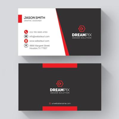 White Business Card with Red Highlights – Free Download