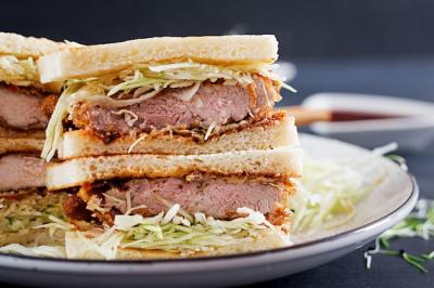 Japanese Sandwich with Breaded Pork Chop, Cabbage, and Tonkatsu Sauce – Free Download