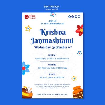 Janmashtami Celebration Invitation Template – Free Download