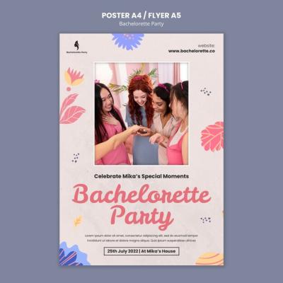 Bachelorette Party Vertical Poster Template with Floral Design – Free to Download