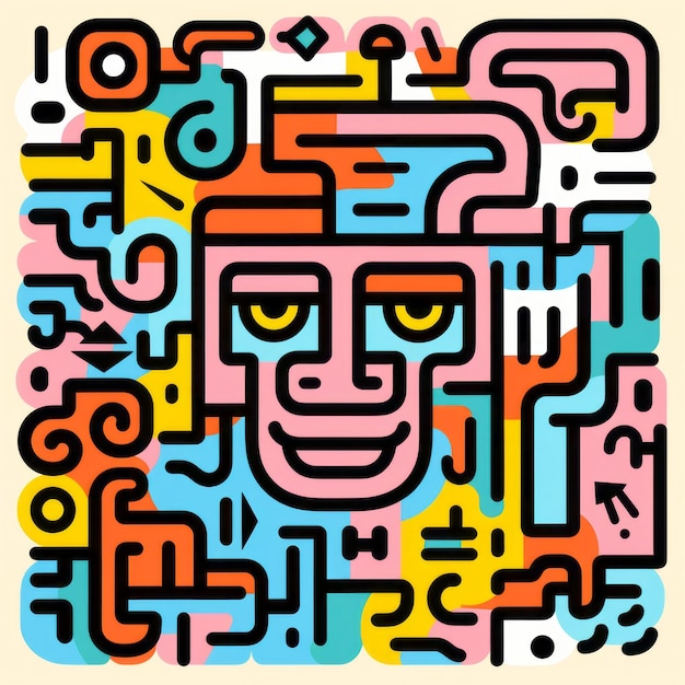 Colorful Geometric Human Face in Grotesque Style – Free Download