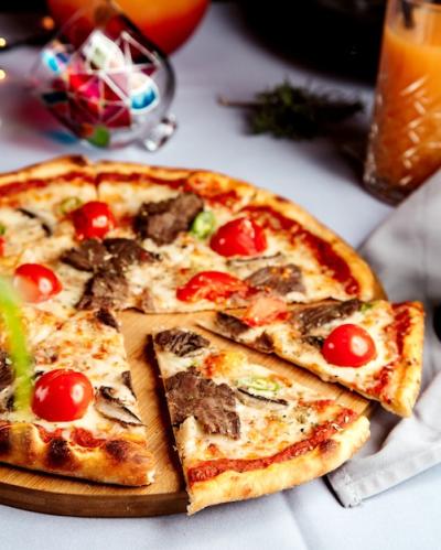 Mixed Pizza with Meat Pieces and Tomato – Free Download