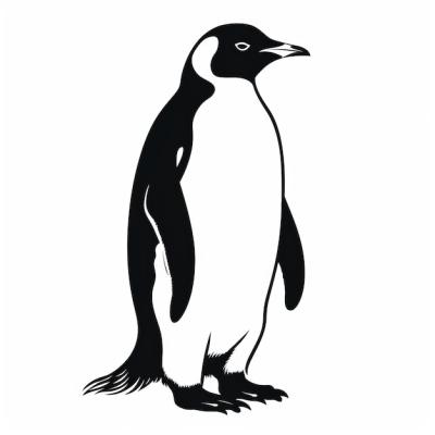 Bold Lithographic Penguin Silhouette on a White Background – Free Stock Photo Download