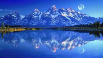 A Stunning Mountain Landscape Under a Full Moon â Free Download