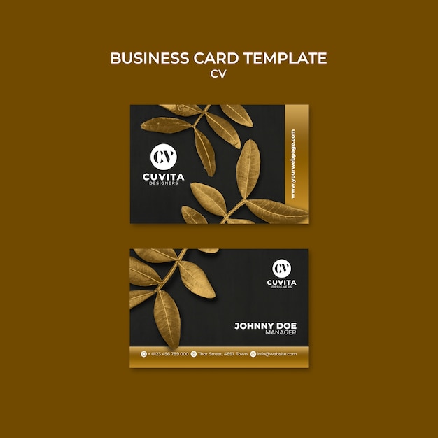 Luxurious Golden Horizontal Business Card Template for CV – Free Download