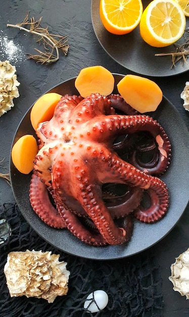 Freshly Cooked Octopus on a Black Plate – Free Stock Photo, Download for Free