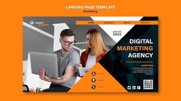 Flat Design Landing Page Marketing Template – Free Download