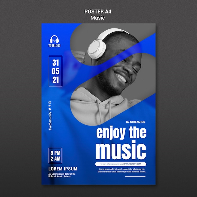 Eye-Catching Poster Template of a Man with Headphones – Free to Download