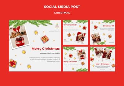 Christmas Party Instagram Posts Featuring Children in Santa Hats – Free Download