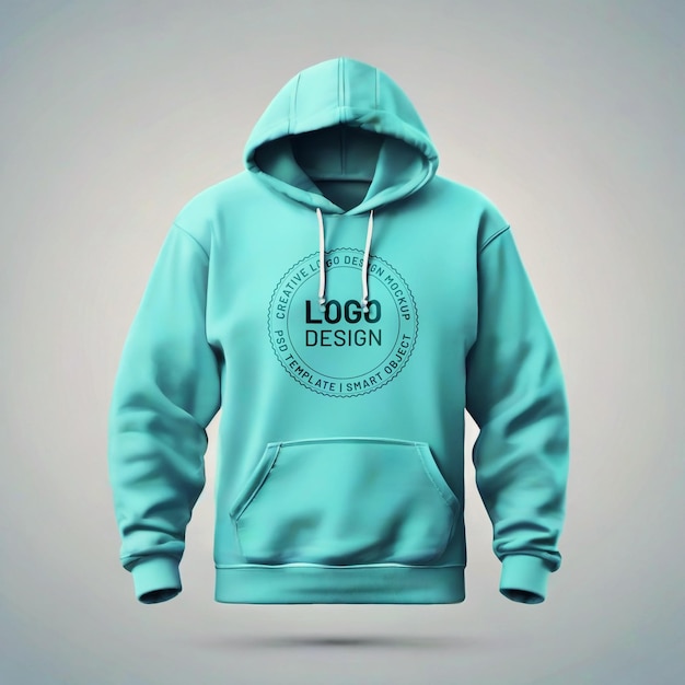 Cyan Hoodie Template for Design Mockup – Free Download