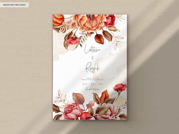 Elegant Watercolor Brown Roses Wedding Invitation Template – Free Download