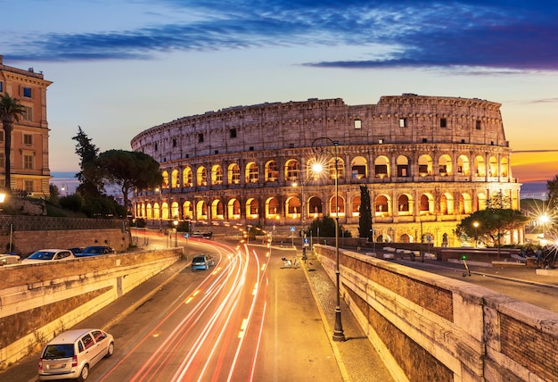 Stunning Sunset Views of the Colosseum and Nearby Roads in Rome, Italy – Free Download