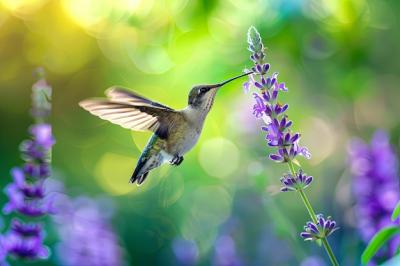 Hummingbird Feeding on Lavender Flower in Garden – Free Stock Photo, Download Free