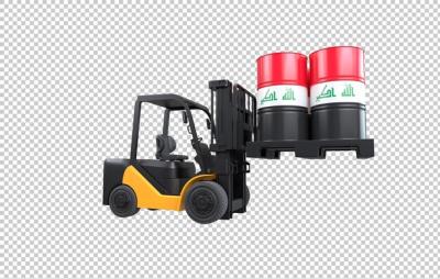 Forklift Lifting Fuel Tank with Iraq Flag on Transparent Background – Free Download