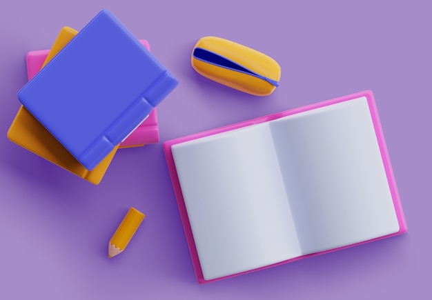 3D Render of Books and Notebooks Banner Background – Free Download