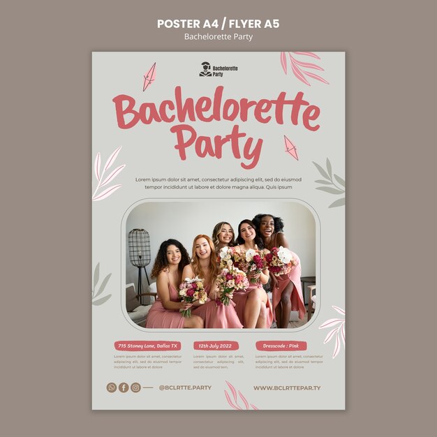 Bachelorette Party Vertical Poster Template with Leaves – Free Download